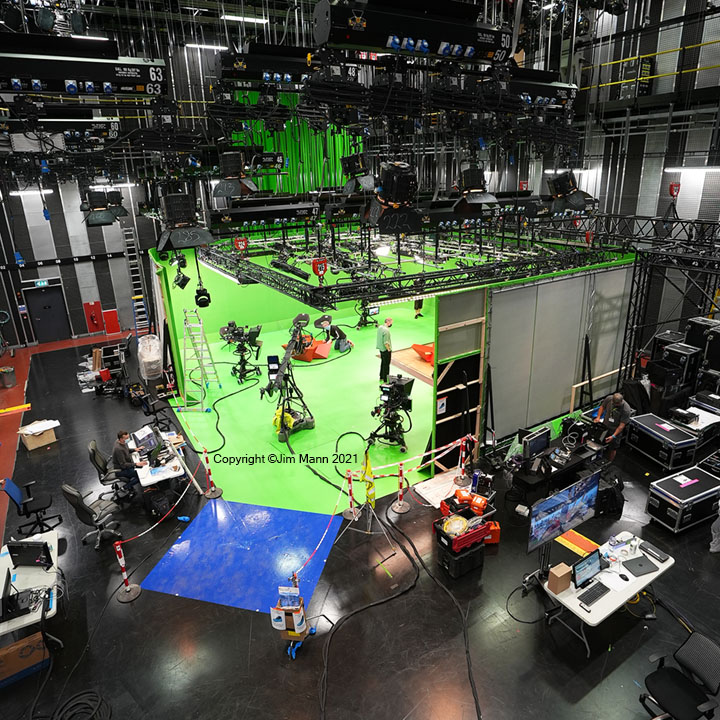 Behind the scenes image of the BBC's Tokyo 2020 Olympics studio, at Dock 10, Salford © 2021 Jim Mann