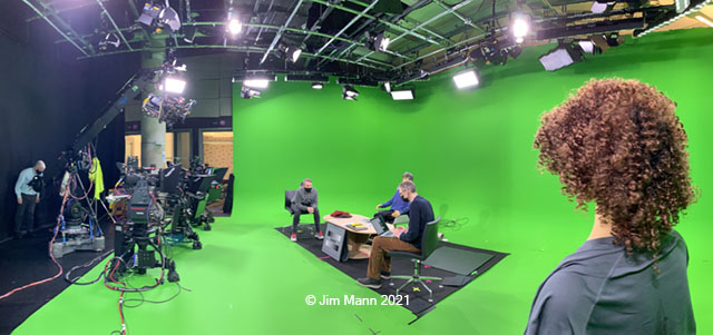 Behind the scenes image of the BBC Sport virtual studio. © 2021 Jim Mann
